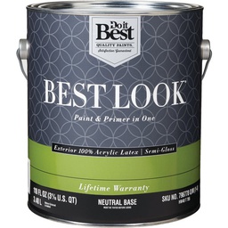 [HW40T0705-16] Best Look 100% Acrylic Latex Premium Paint &amp; Primer In One Semi-Gloss Exterior House Paint, Neutral Base, 1 Gal.