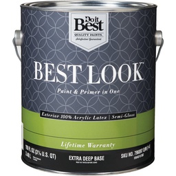 [HW40W0803-16] Best Look 100% Acrylic Latex Premium Paint &amp; Primer In One Semi-Gloss Exterior House Paint, Extra Deep Base, 1 Gal.