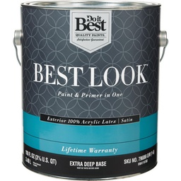 [HW41W0803-16] Best Look 100% Acrylic Latex Premium Paint &amp; Primer In One Satin Exterior House Paint, Extra Deep Base, 1 Gal.