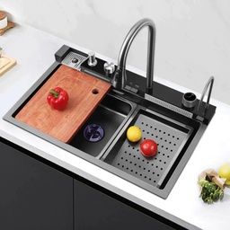 [RHSK7545-4 / SD7545-4 RHTKS27179] Royal Homes Top-mount Kitchen Sink Combo 29.5 x 17.7 x 8.6 In. 304 Stainless Steel, Black Finish