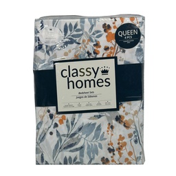 [709-P-QUEEN CHQSSPD27502] Classy Homes Queen 4pc Printed Sheet Set