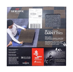 [CTSET 17046] Mohawk Home Adhesive Carpet Tiles 18 x 18 In. Smoke Gray (16 pcs/ box, Covers 36 Sq. Ft.)