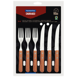 [22399/030] ****Tramontina Churrasco 12pc Cutlery Set with Natural Wood Handles