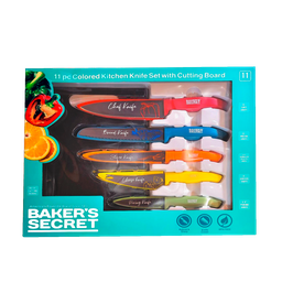 [BS40493] Baker's Secret 11pc Colour-Printed Knife Set with 8 x 10 In. Cutting Board 
