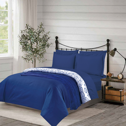 [BCSQ40365B] Modern Home Living Bridge Street 8pc Queen Comforter Set with Throw, Navy