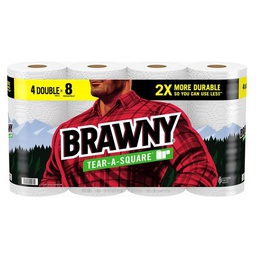 [44481] Brawny Tear-a-Square Paper Towels 100-Sheet/ Roll 4 Double Rolls, White