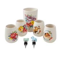 [PWD196881814759] The Pioneer Woman Sweet Rose 7pc Wine Set, Decorated Stoneware
