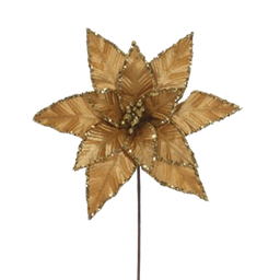 [831-F002-24028B] ****Miro Christmas Poinsettia Stem 50cm Gold-BM