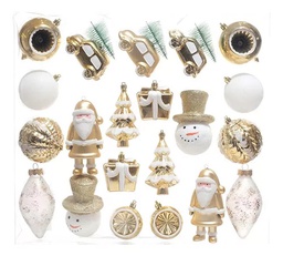 [831-XB06-03-23H] Miro Christmas Ornaments Assorted 6-13cm Gold-White