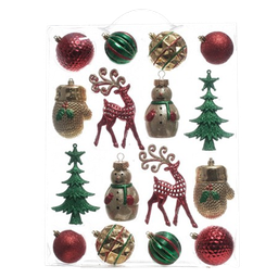 [831-XB06-04-23A] Miro Christmas Ornaments Assorted 6-13cm, Red-Green-Gold